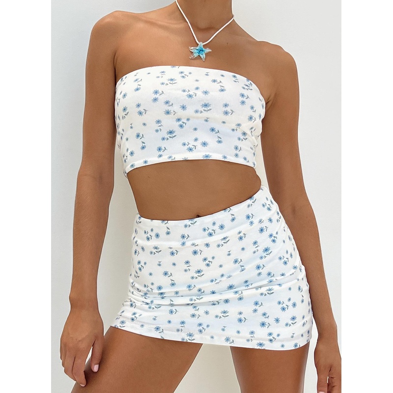 Selby Mini Skirt White / Blue Floral