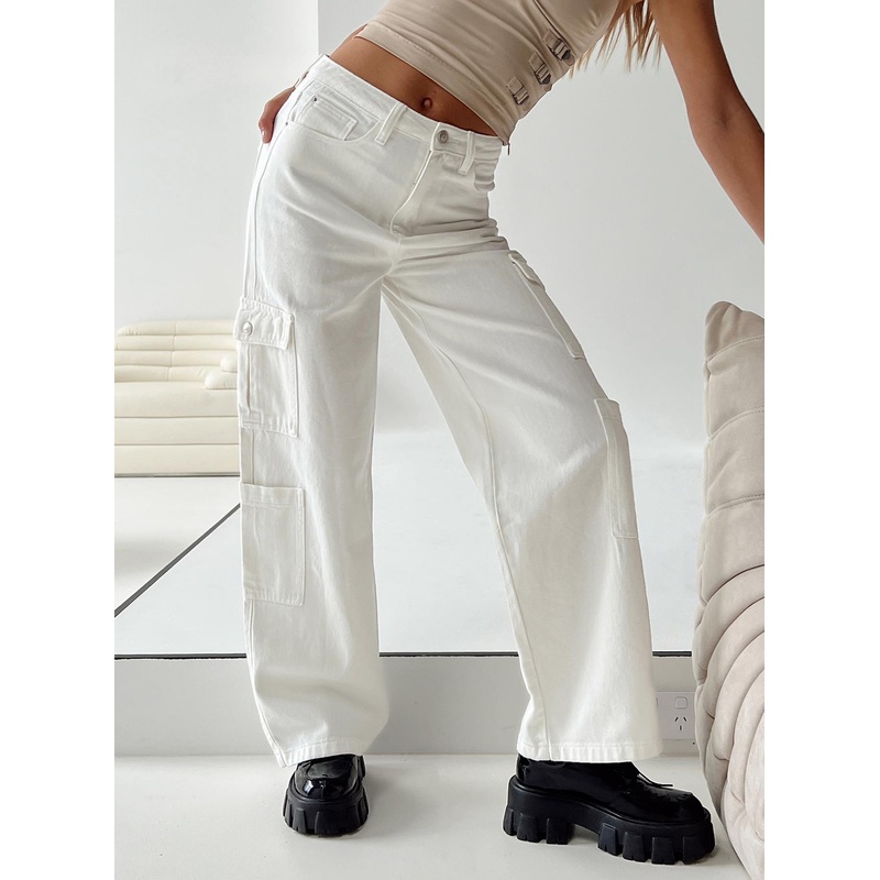 Barbara Cargo Jeans White Denim