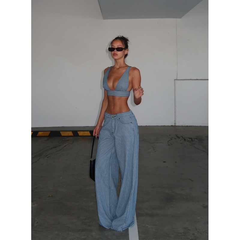 Eivissa Baggy Jeans Blue Denim Stripe