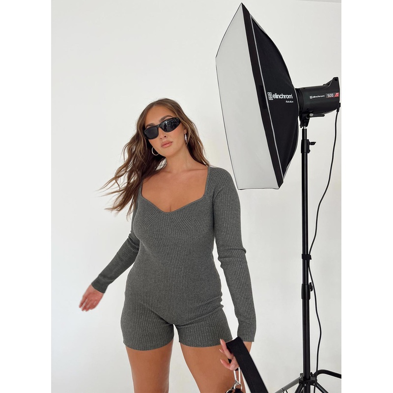 Huttley Knit Romper Grey