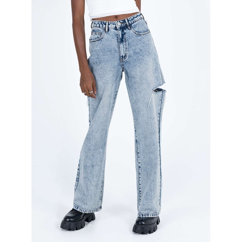Johnston Wide Leg Jeans Mid Wash Blue