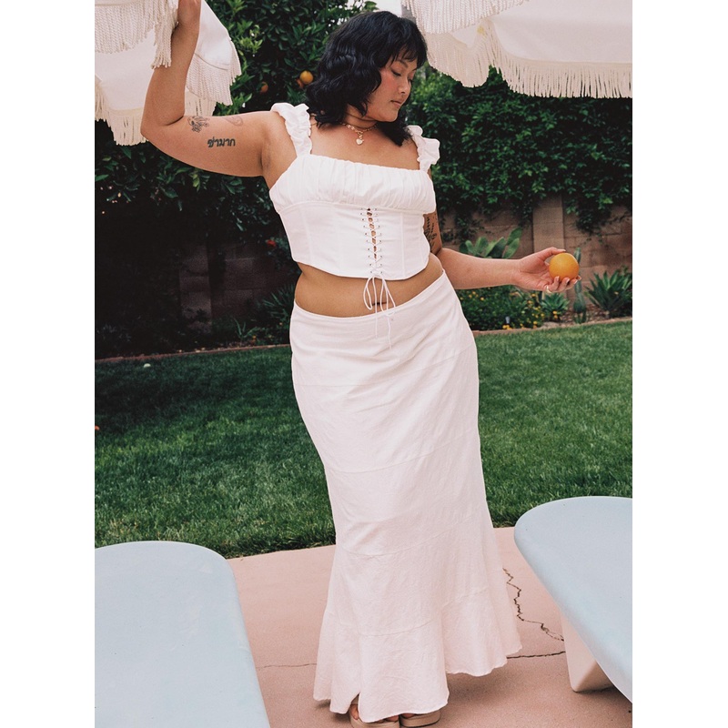 Raven Mid Rise Maxi Skirt White Curve