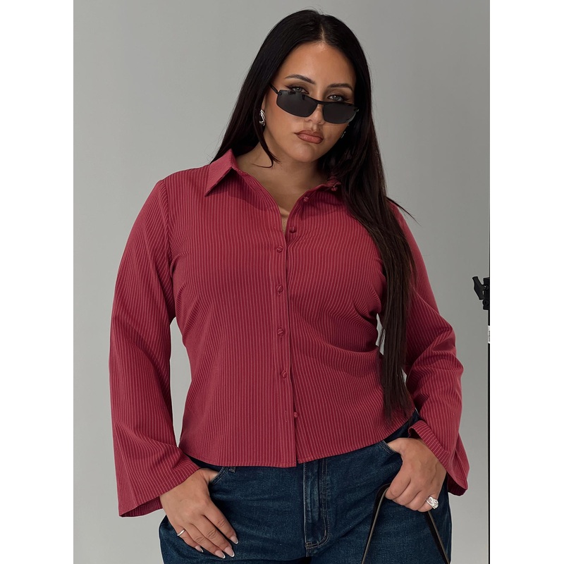 Anni Pinstripe Shirt Red Curve