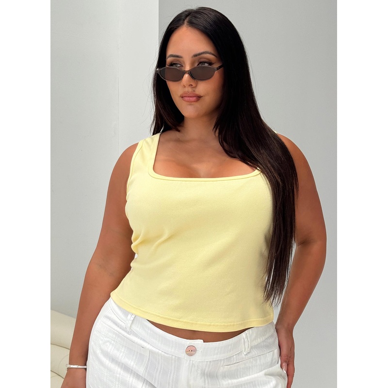 Baseline Square Neck Rib Tank Top Lemon Curve
