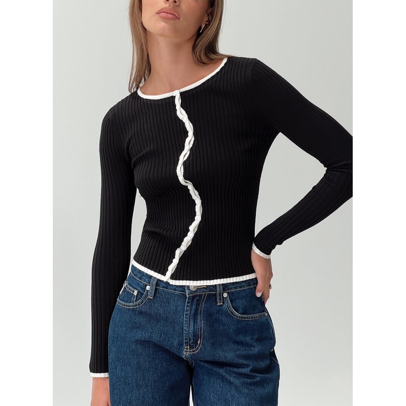 Bring Me Closer Button Up Long Sleeve Top Black / White