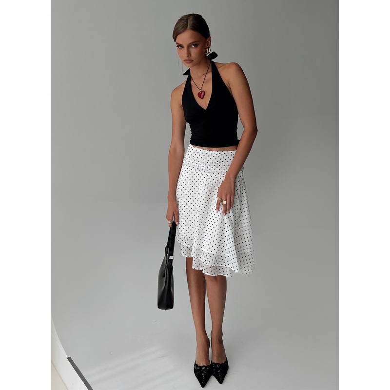 Evanescence Asymmetrical Midi Skirt White / Polka Dot