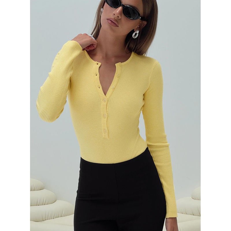 Kerra Long Sleeve Bodysuit Lemon