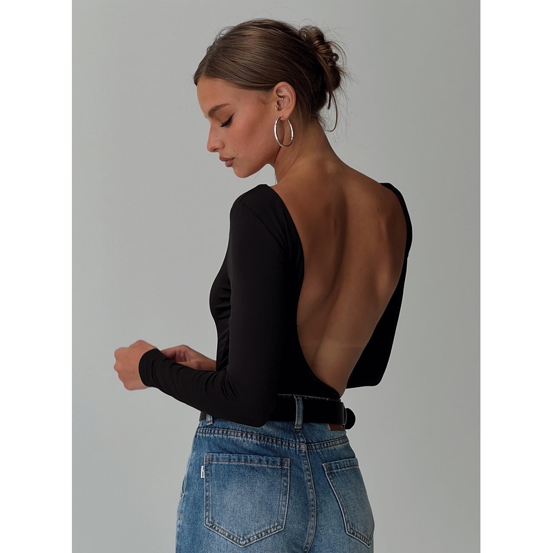 Look This Good Backless Bodysuit Black