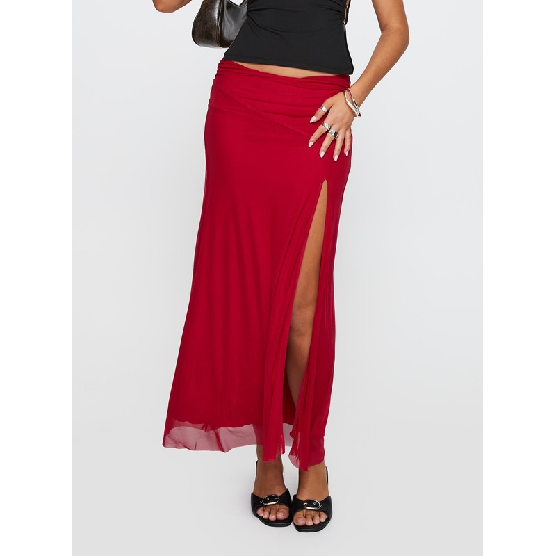 Quancita Mesh Maxi Skirt Red