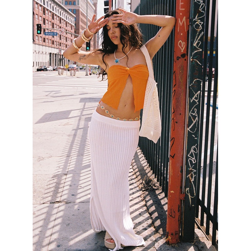Santorini Knit Maxi Skirt White