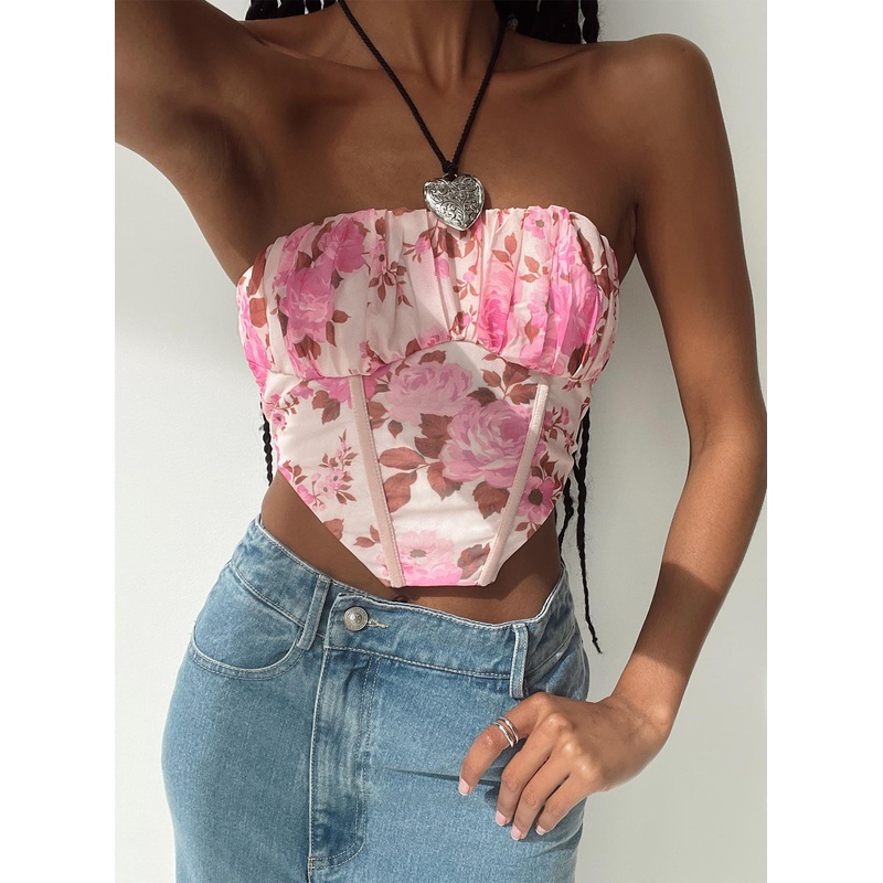 Sharna Bustier Top Pink Floral