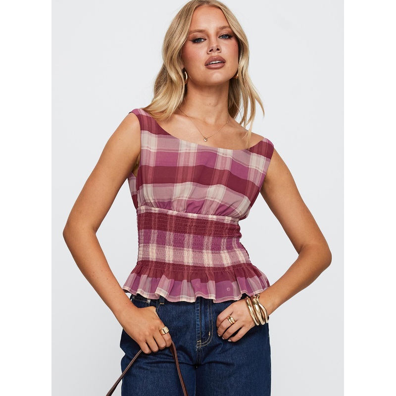 Sweet Honey Frill Top Pink Check