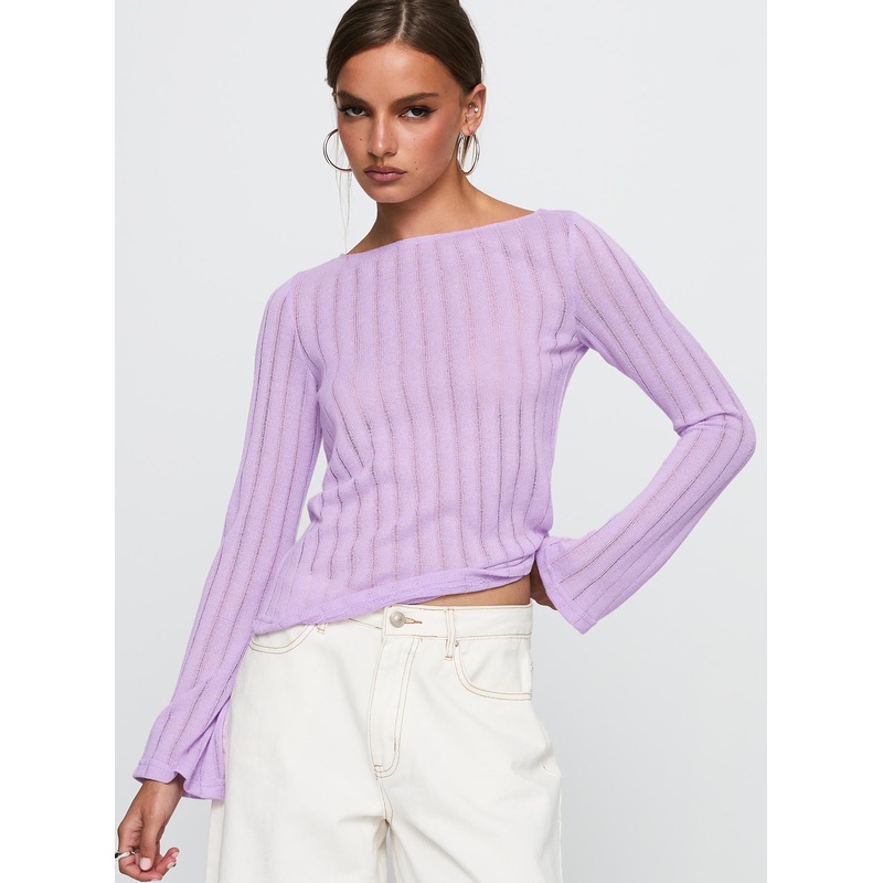 Tuppence Ribbed Long Sleeve Top Lilac