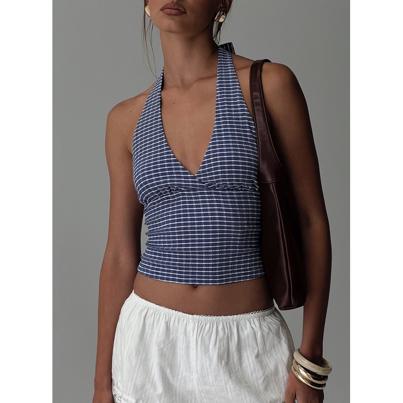 Whimsy Halter Top Navy Gingham