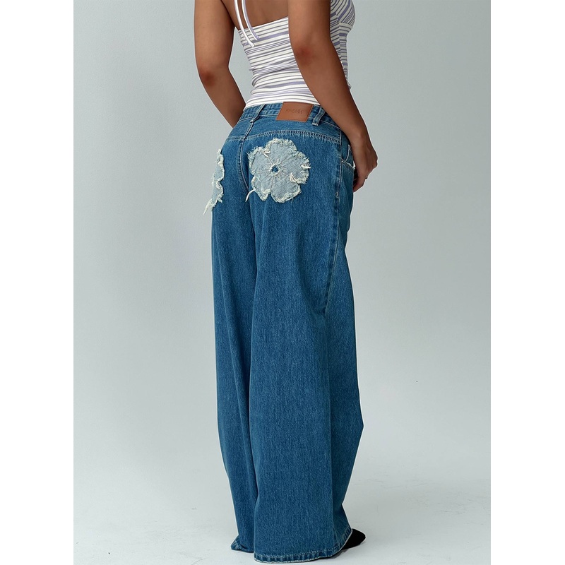 A Keeper Flower Patch Jeans Mid Blue