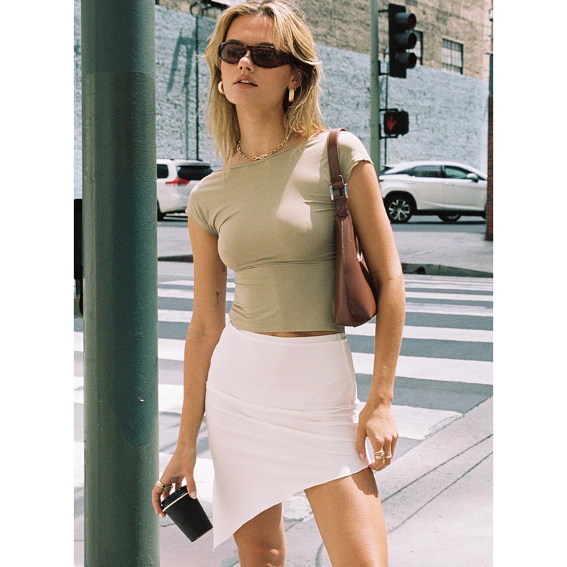 Ames Asymmetric Mini Skirt White
