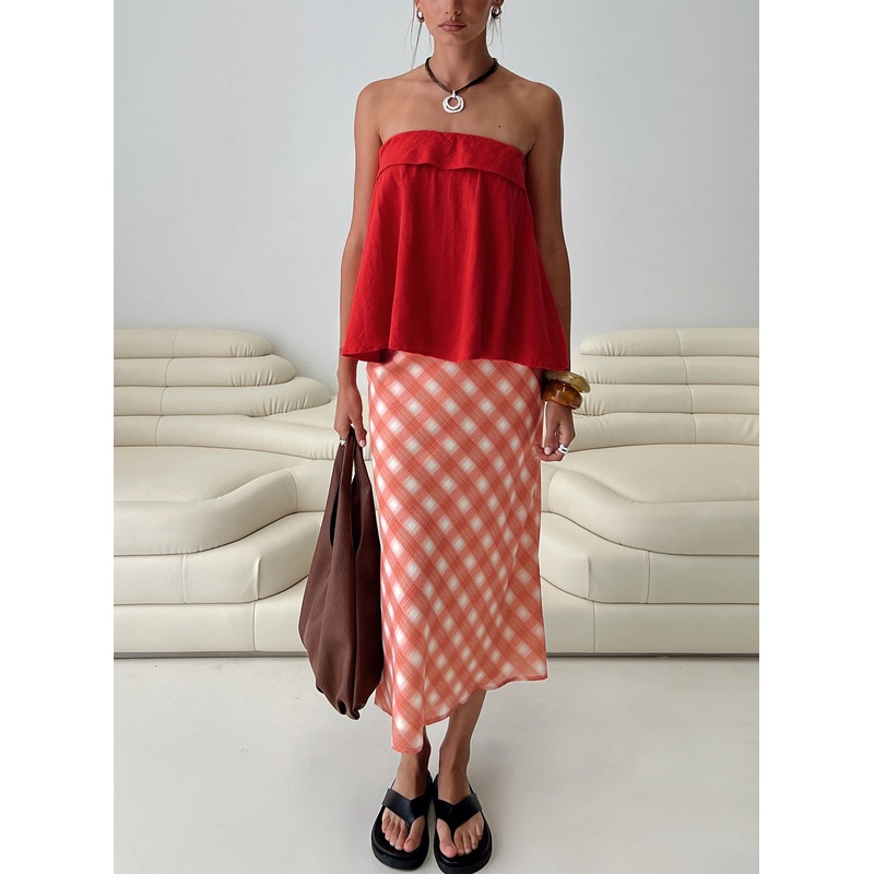 Living Color Maxi Skirt Orange Gingham