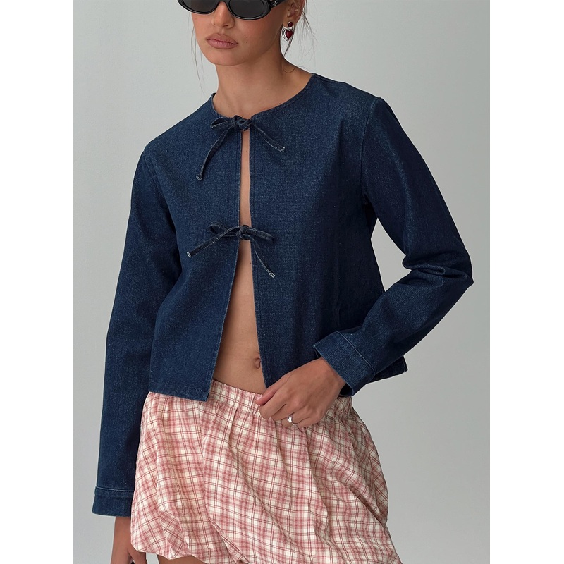 Never Alone Tie Detail Jacket Denim
