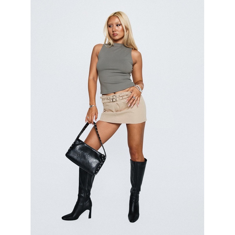 Revelations Buckle Mini Skirt Camel