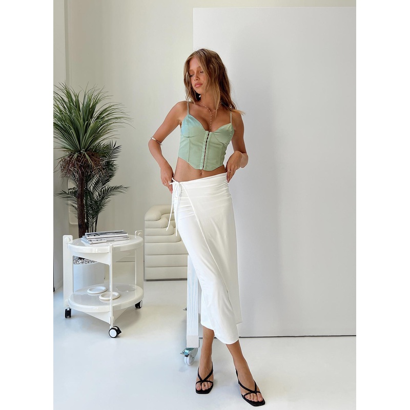 Callile Midi Wrap Skirt White