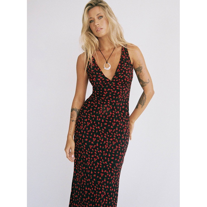 Nellie Maxi Dress Black/Red Floral