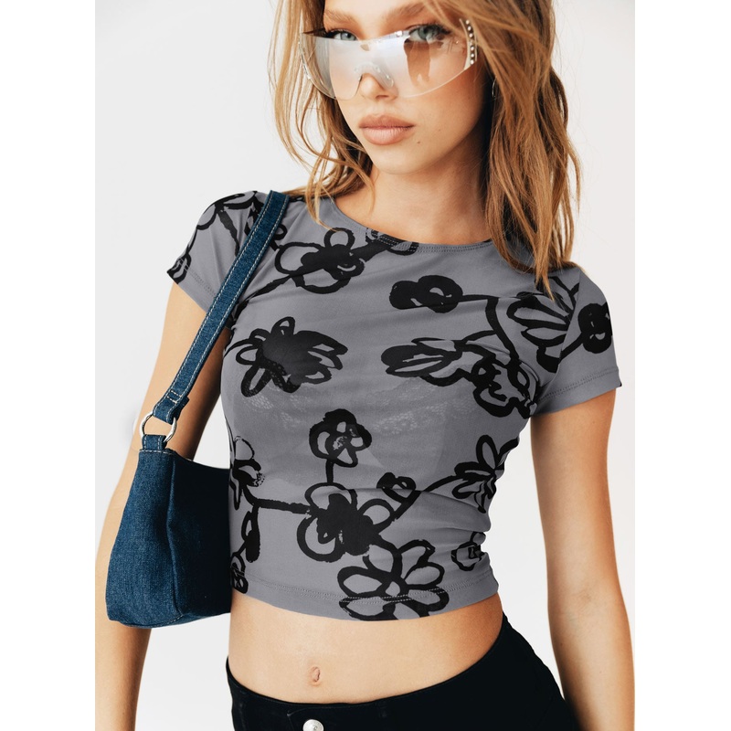 Tamara Top Mesh Grey Floral