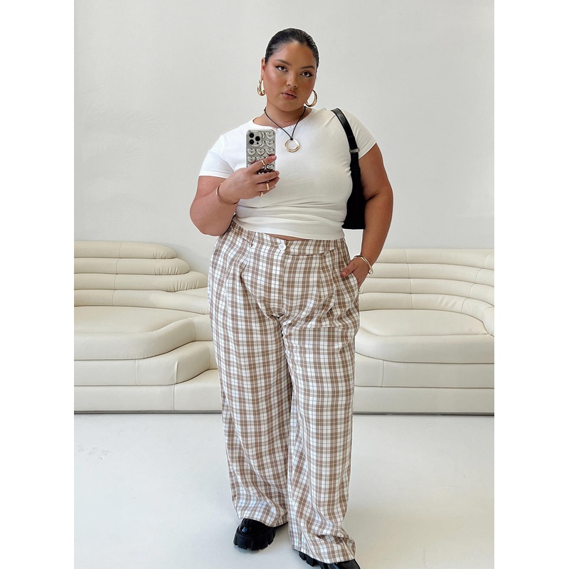 Archer Pants Beige Plaid Curve
