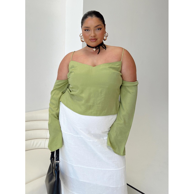 Cold Shoulder Top Green Curve