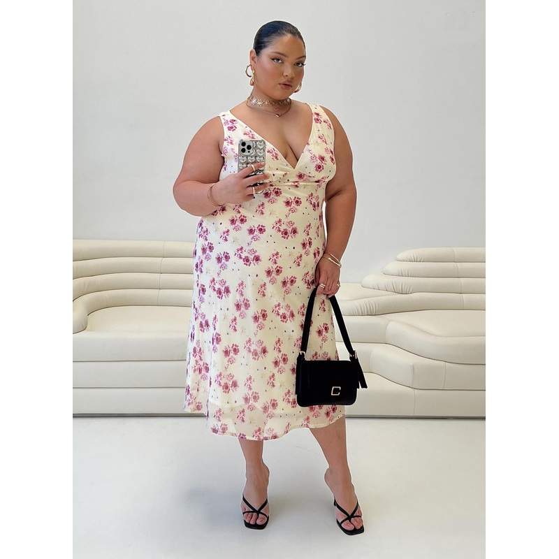 Nellie Midi Dress Yellow Floral Curve