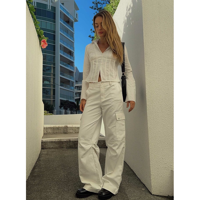 Fallout Mid Rise Cargo Pants White