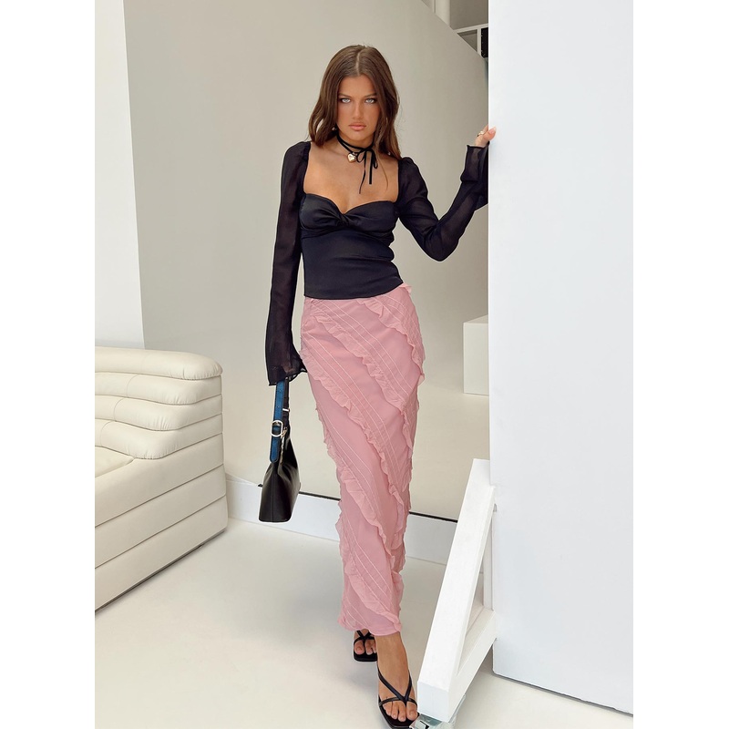 Mullins Bias Cut Maxi Skirt Pink