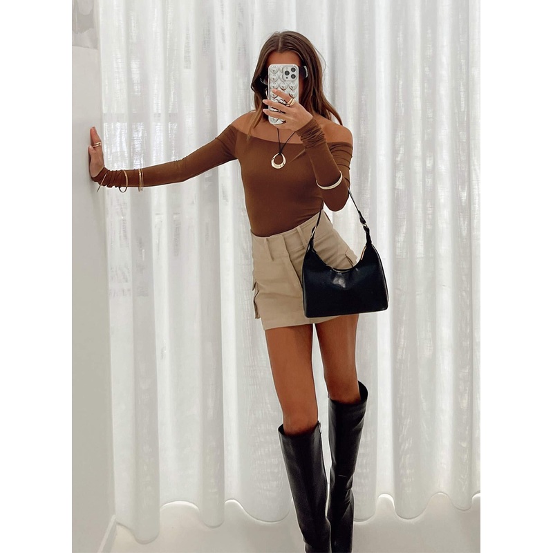 Randee Long Sleeve Bodysuit Brown