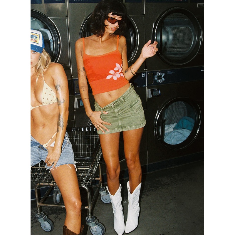 Zakai Cargo Denim Mini Skirt Green