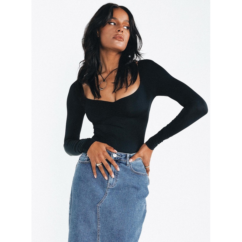 Calissa Long Sleeve Bodysuit Black