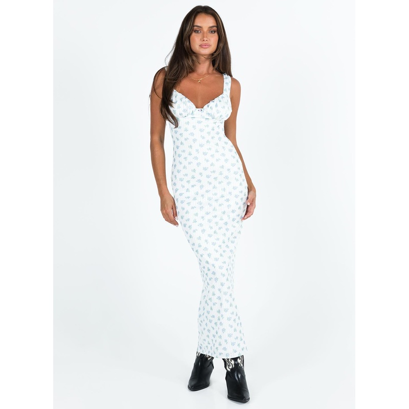 Lupton Maxi Dress White / Blue Floral