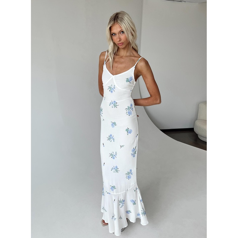 Sing Along Maxi Dress White / Blue Tall
