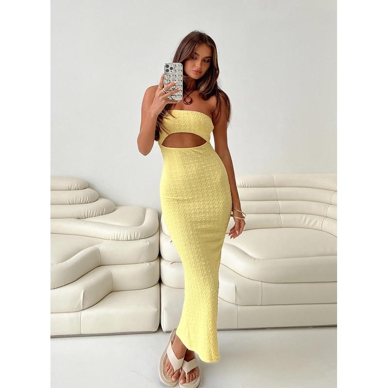 Talena Strapless Midi Dress Yellow