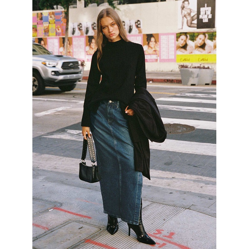 Orillia Denim Midi Skirt Dark Wash