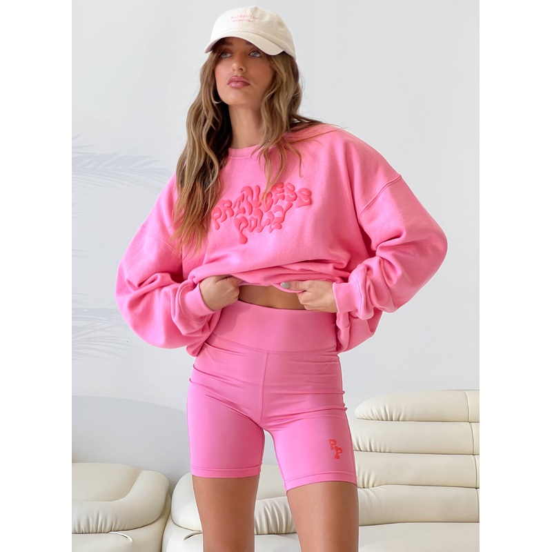 Princess Polly Bike Shorts Squiggle Text Pink / Red