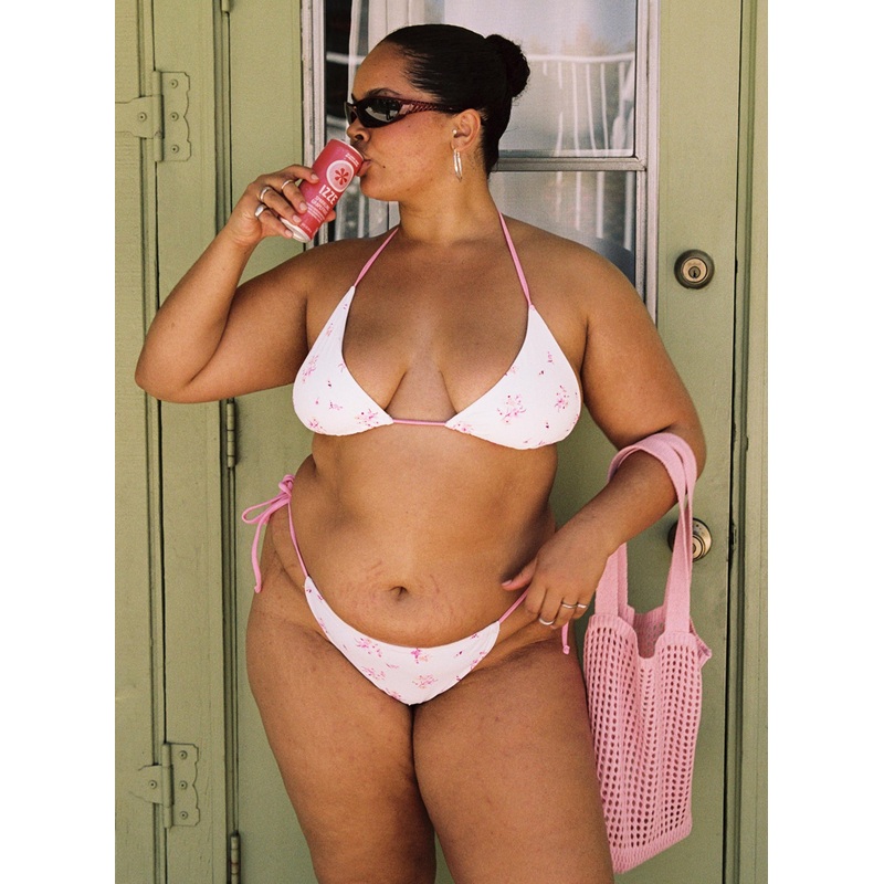 Sasha Bikini Bottoms White / Pink Floral Curve