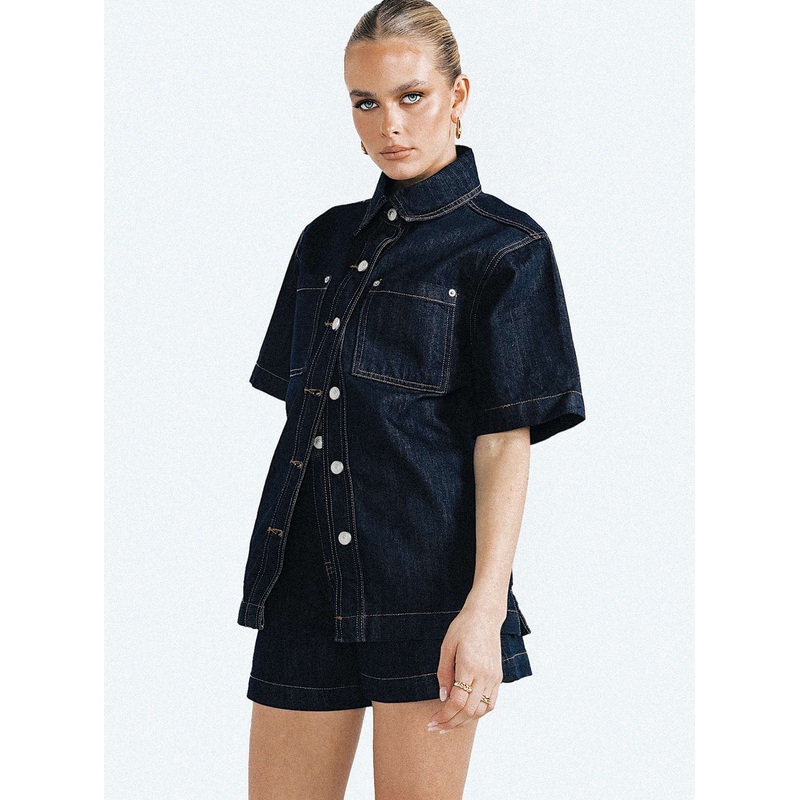 Whitaker Short Sleeve Shacket Dark Denim
