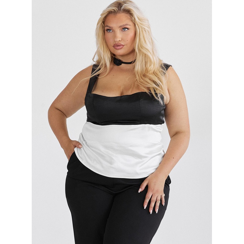 Chantell Square Neck Top Black / Cream Curve