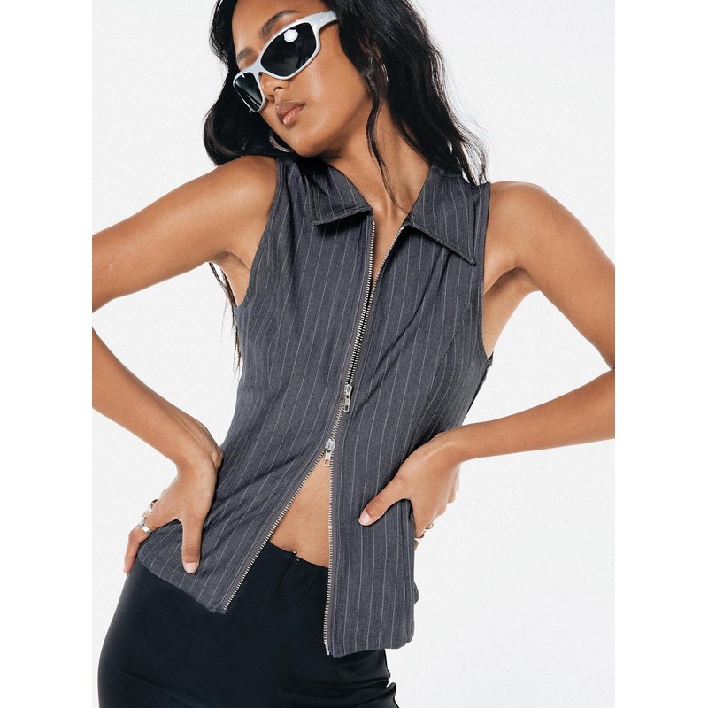 Cono Zip Up Top Grey