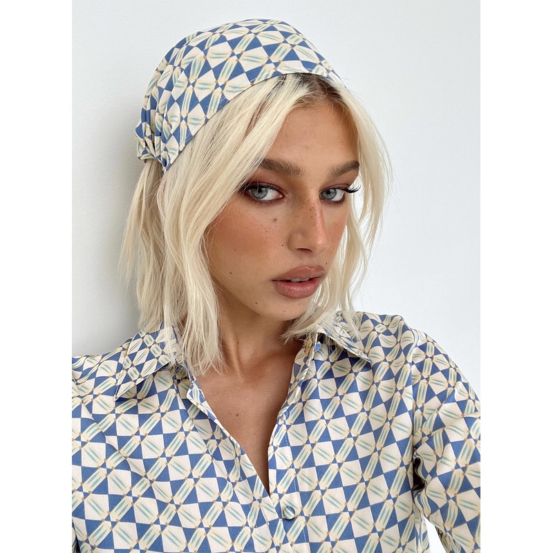 Gilda Hair Scarf Blue Geo