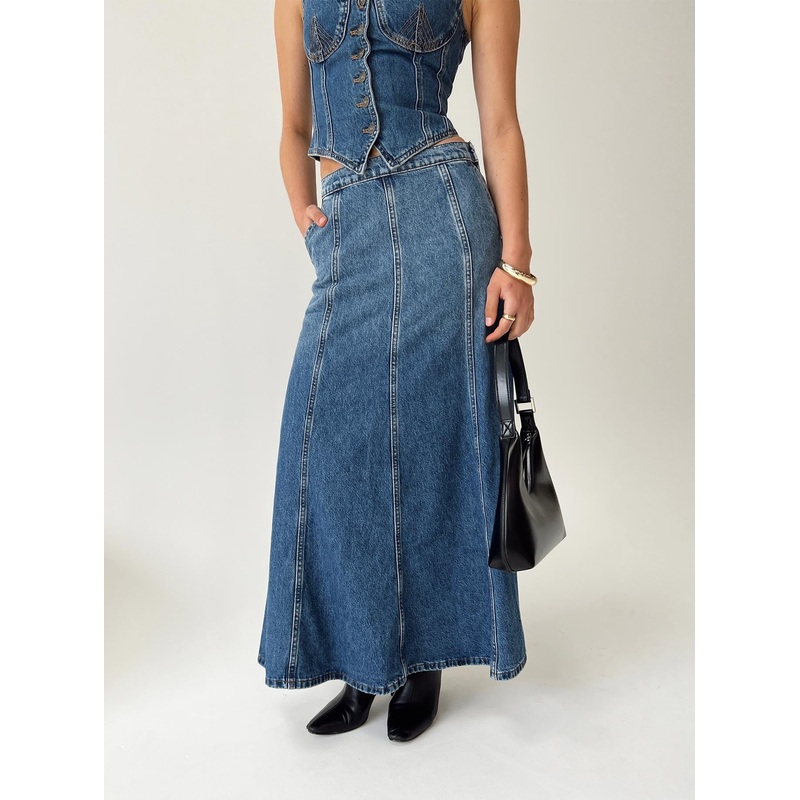 Wyoming Midi Skirt Blue Denim