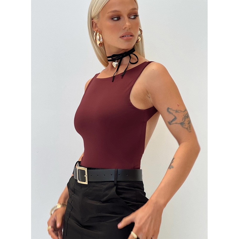 Coomba Backless Bodysuit Burgundy