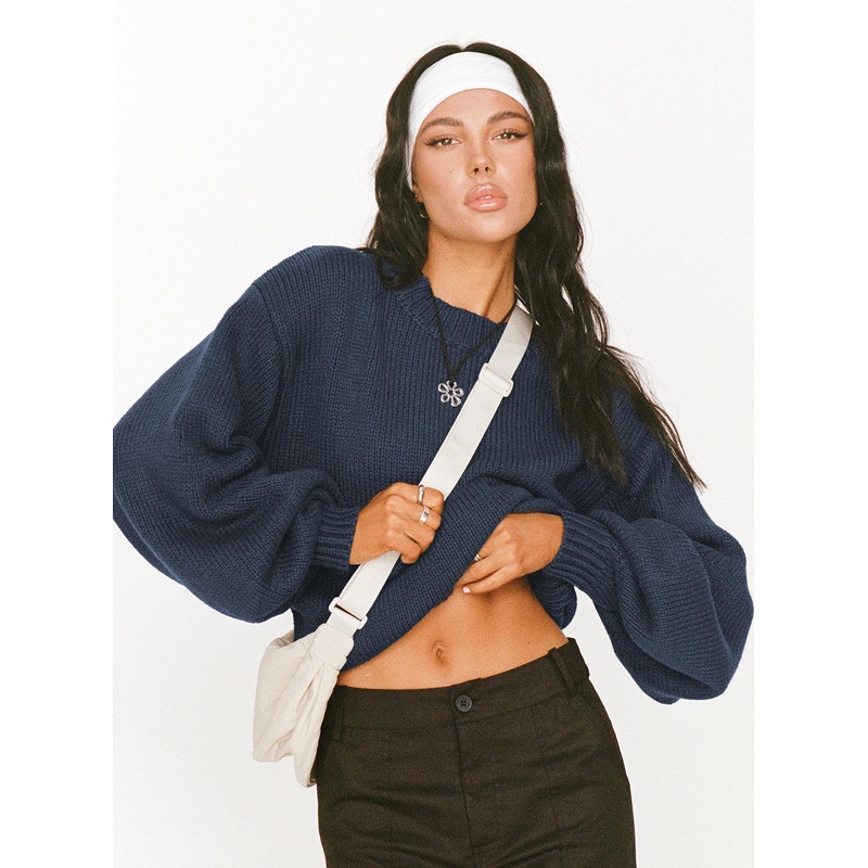 Harmony Balloon Sleeve Knit Sweater Navy