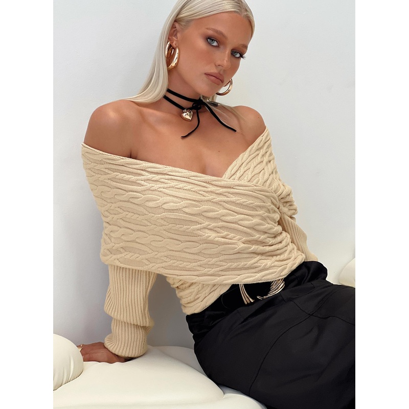 Tamas Wrap Front Sweater Beige