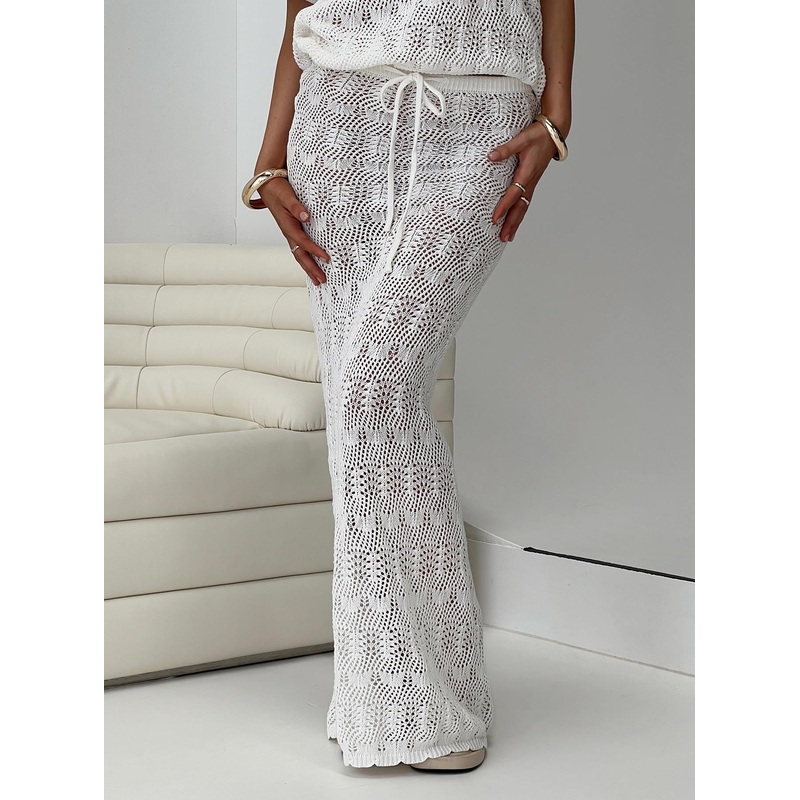 Vacation Knit Maxi Skirt White