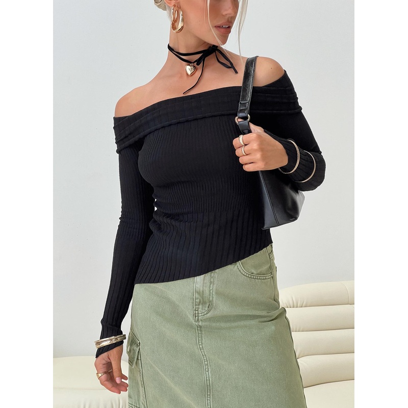 Wyandra Off The Shoulder Knit Sweater Black